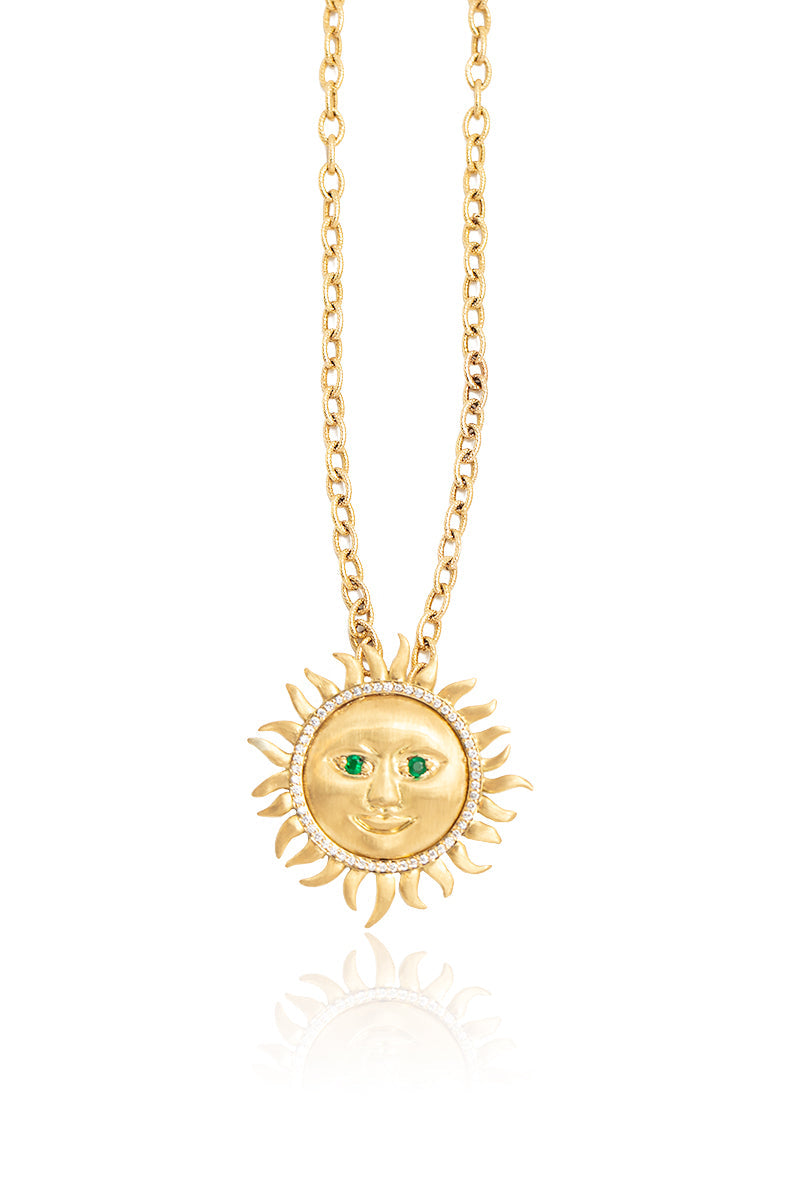 L.A. STEIN Jumbo Emerald Soleil Pendant Necklace in 18k Yellow Gold
