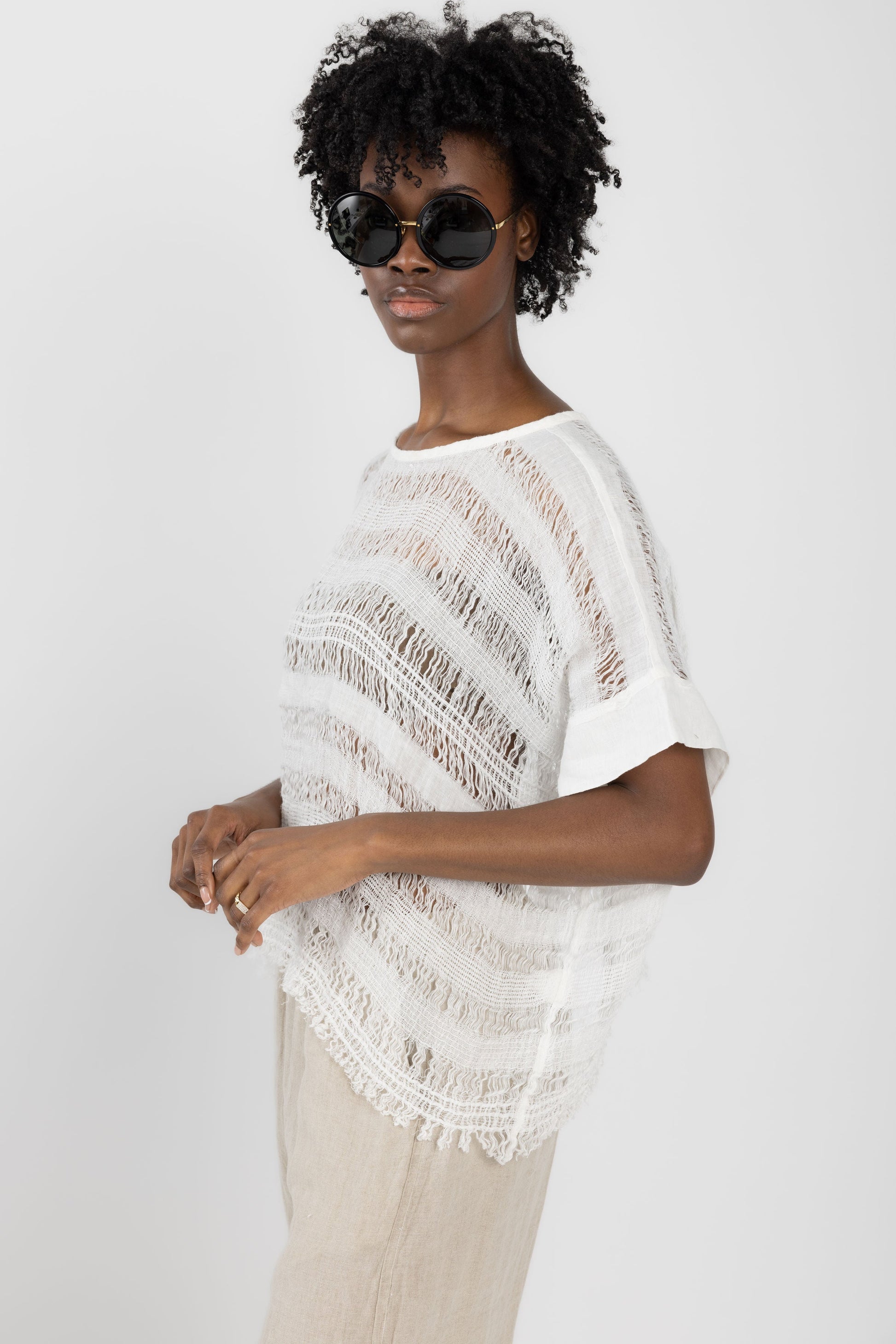 LA BOTTEGA DI BRUNELLA Camicia Minosse Rete Pisa Linen Top in Latte