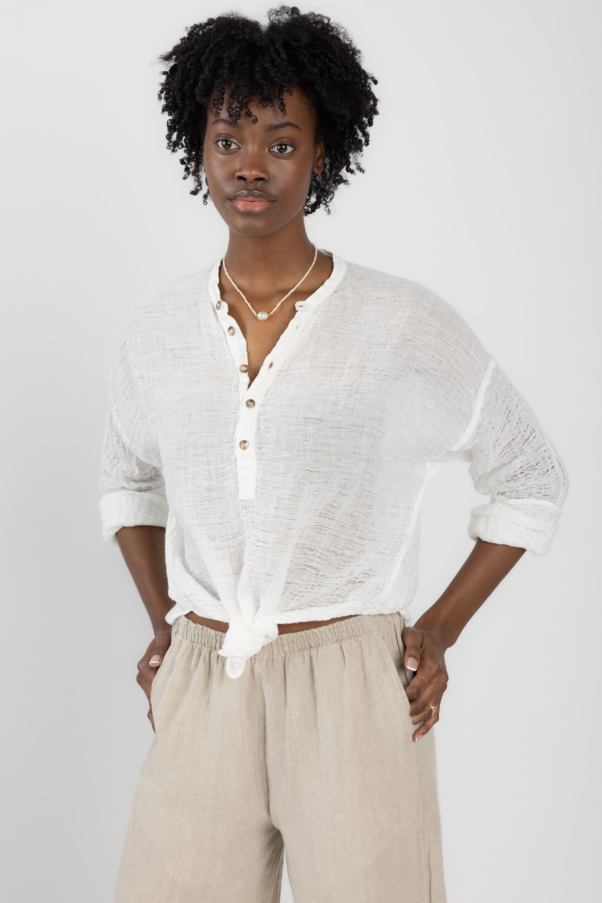 LA BOTTEGA DI BRUNELLA Camicia Serafina Garzata Linen Shirt in Latte
