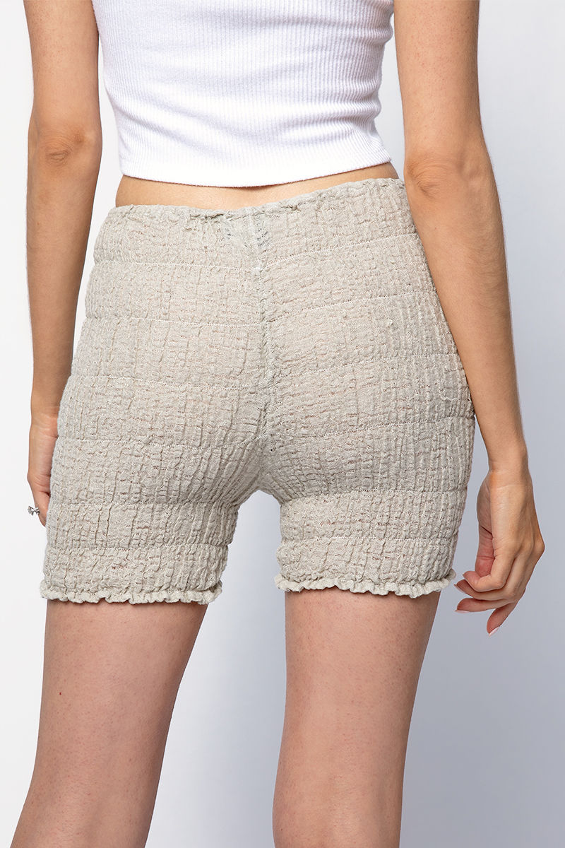 LA BOTTEGA DI BRUNELLA Elasticated Linen Biker Short in Naturale