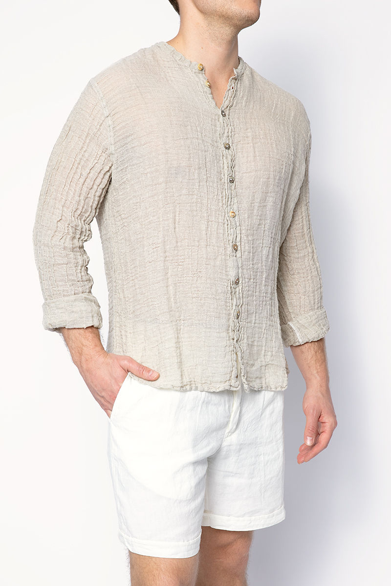 LA BOTTEGA DI BRUNELLA Marco Brushed Linen Shirt in Naturale