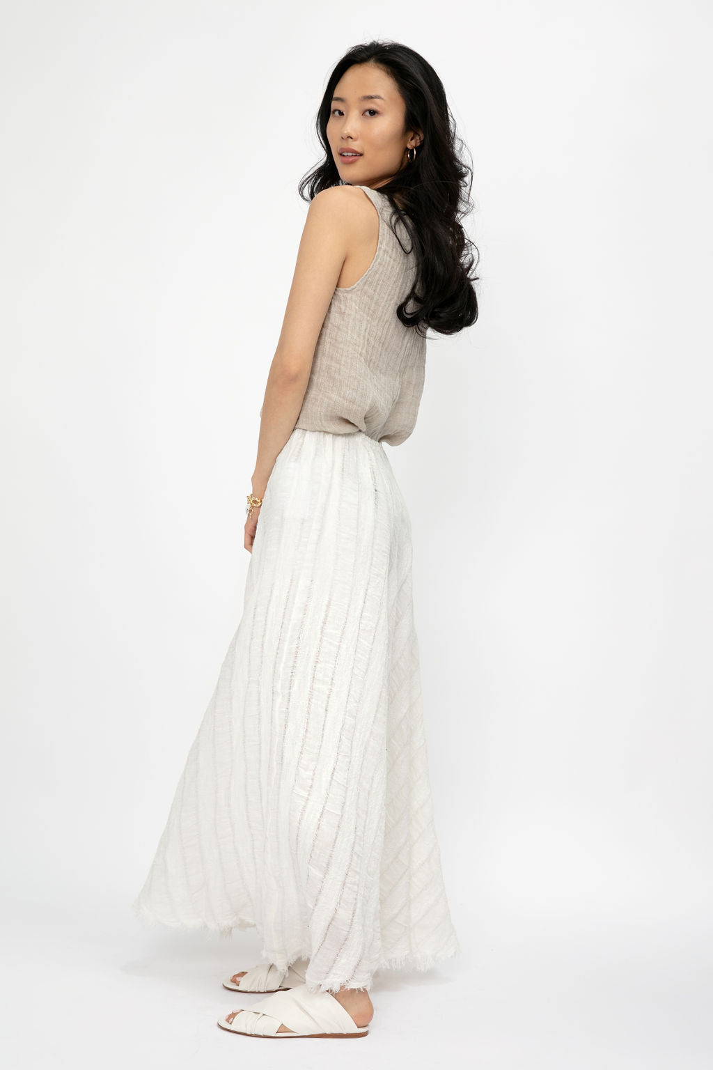 LA BOTTEGA DI BRUNELLA Tammorra Talea Linen Skirt in Latte