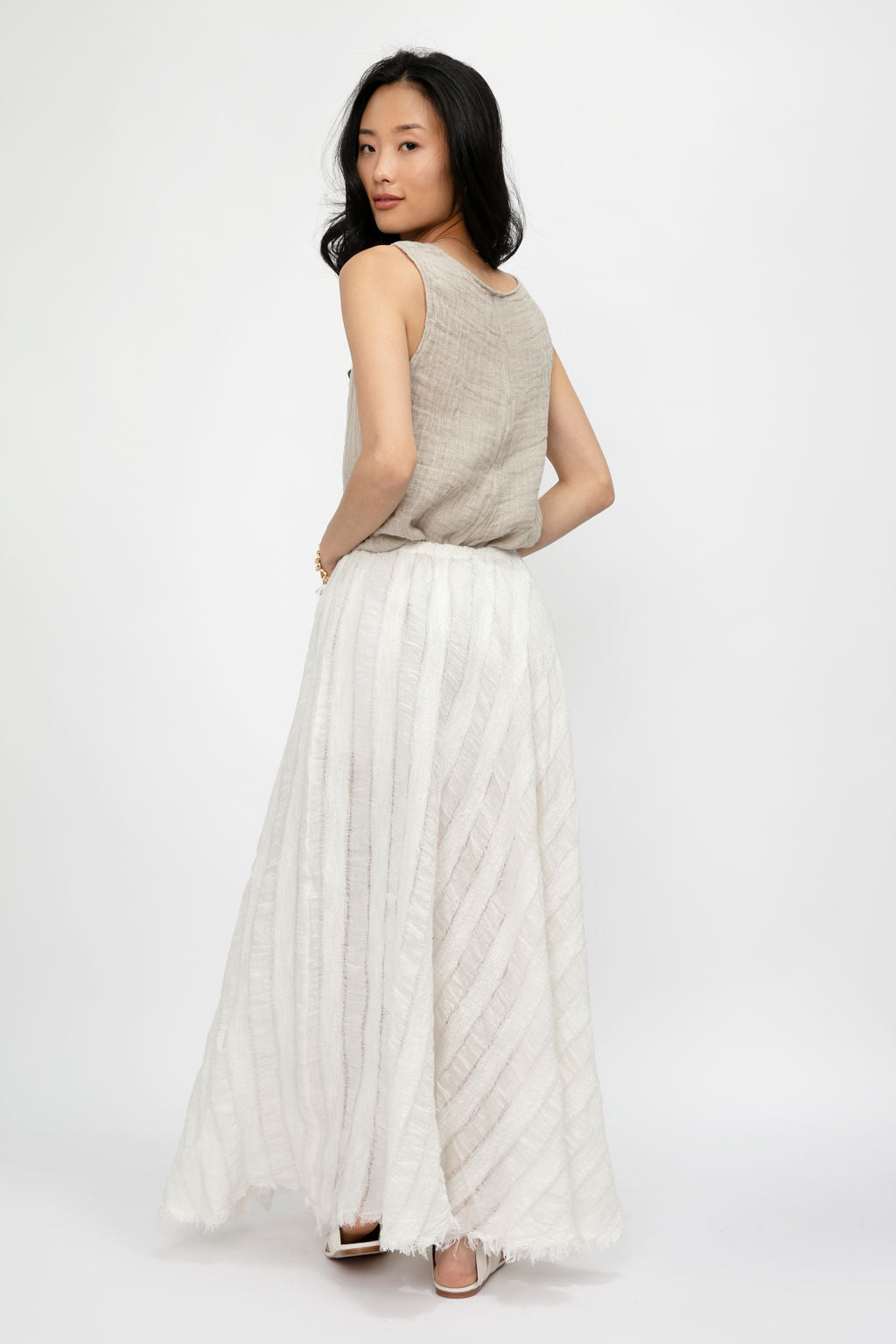 LA BOTTEGA DI BRUNELLA Tammorra Talea Linen Skirt in Latte