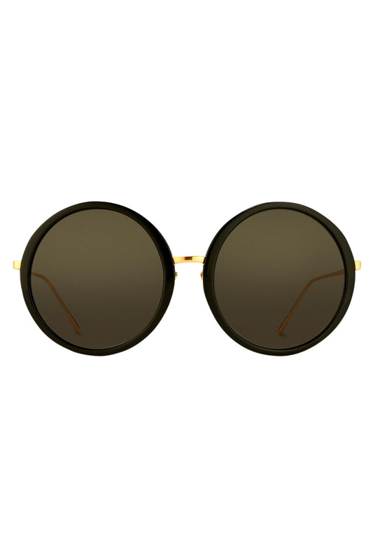 LINDA FARROW Kew Round Sunglasses in Black