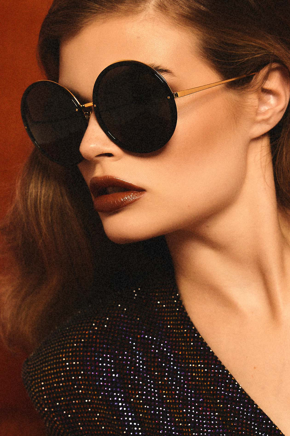 LINDA FARROW Kew Round Sunglasses in Black