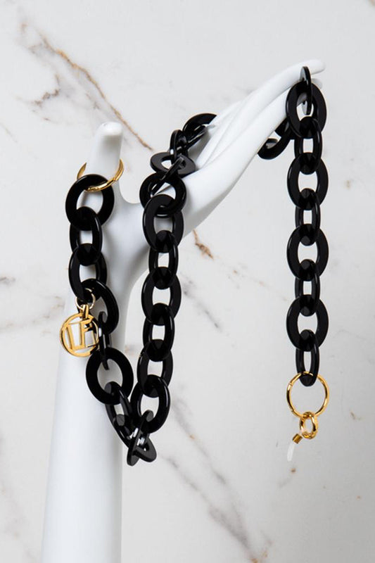 LINDA FARROW Oval Link Acetate Chain in Black