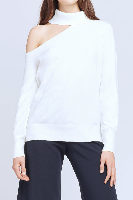 L'AGENCE Easton One Shoulder Sweater in Ivory