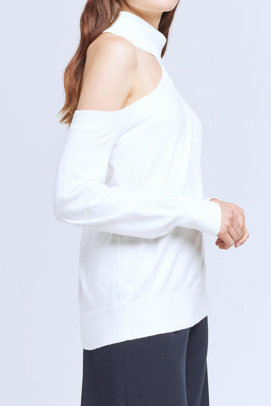 L'AGENCE Easton One Shoulder Sweater in Ivory