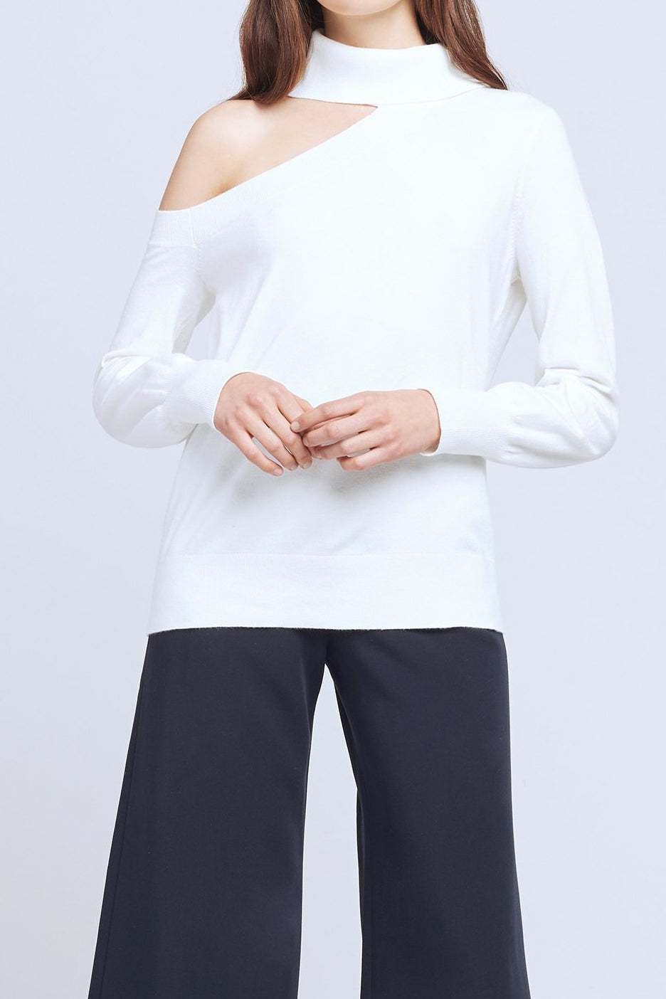 L'AGENCE Easton One Shoulder Sweater in Ivory