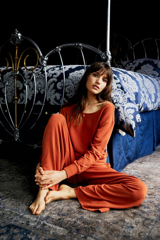 L'AGENCE The Campbell High Rise Wide Leg Pant in Rust