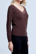 L'AGENCE Antoinette V-Neck Sweater in Chocolate Brown