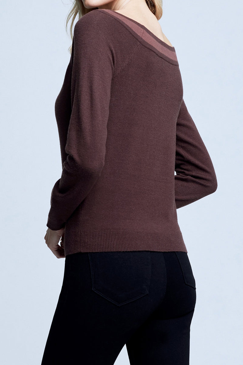 L'AGENCE Antoinette V-Neck Sweater in Chocolate Brown