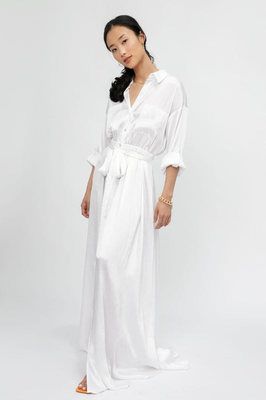 L'AGENCE Cammi Long Shirt Dress in White