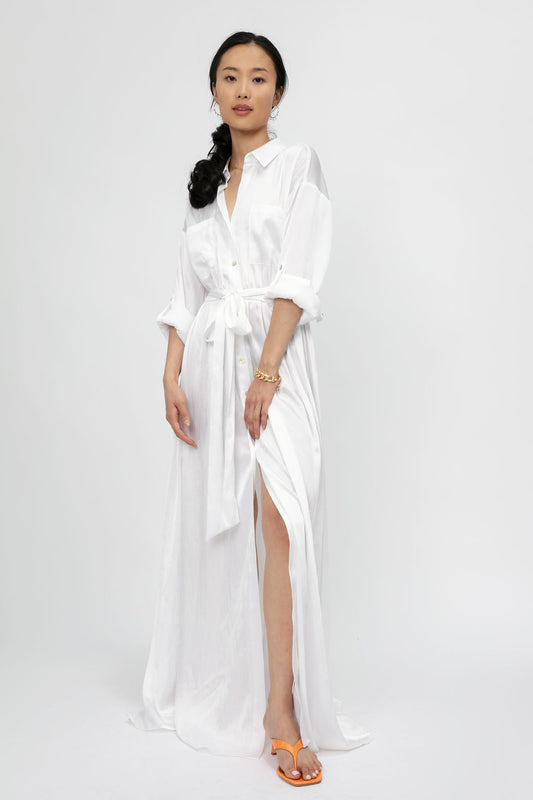 L'AGENCE Cammi Long Shirt Dress in White