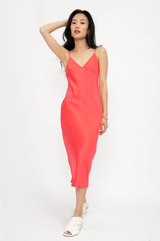 L'AGENCE Jodie V-Neck Slip Dress in Diva Pink