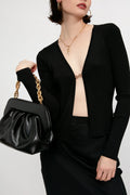 L'AGENCE Juno Cardigan with Chain Detail in Black