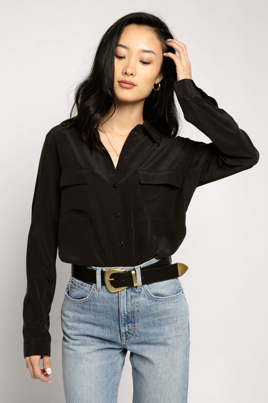 L'AGENCE Margaret Long Sleeve Blouse in Black