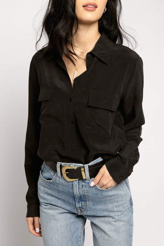 L'AGENCE Margaret Long Sleeve Blouse in Black
