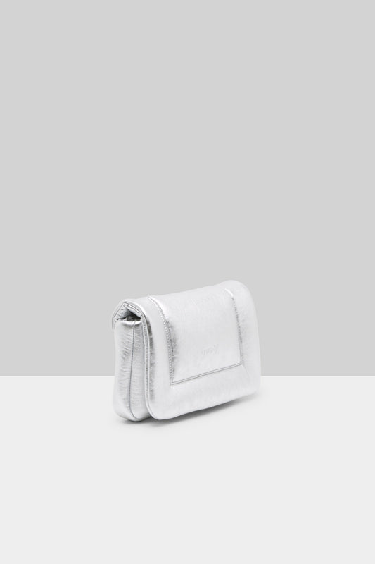 MARSÈLL Riquadro Laminated Leather Clutch Bag in Silver Foil