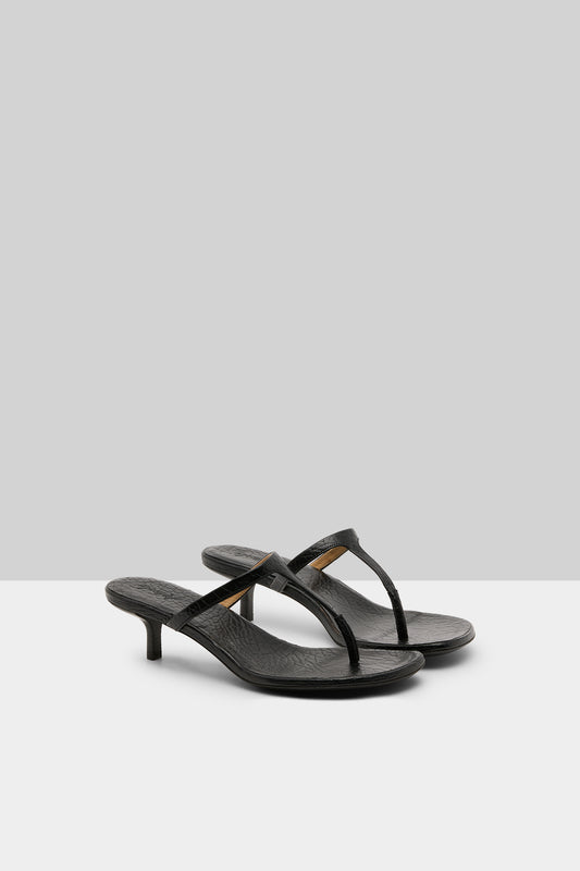 Sottiletta Leather Heel Sandal in Pebbled Black
