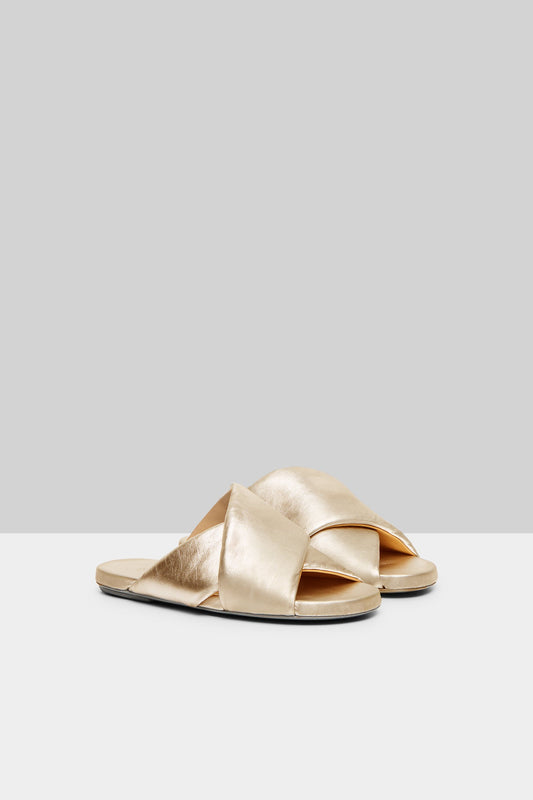 MARSÈLL Spanciata Laminated Leather Slide Sandal in Platino
