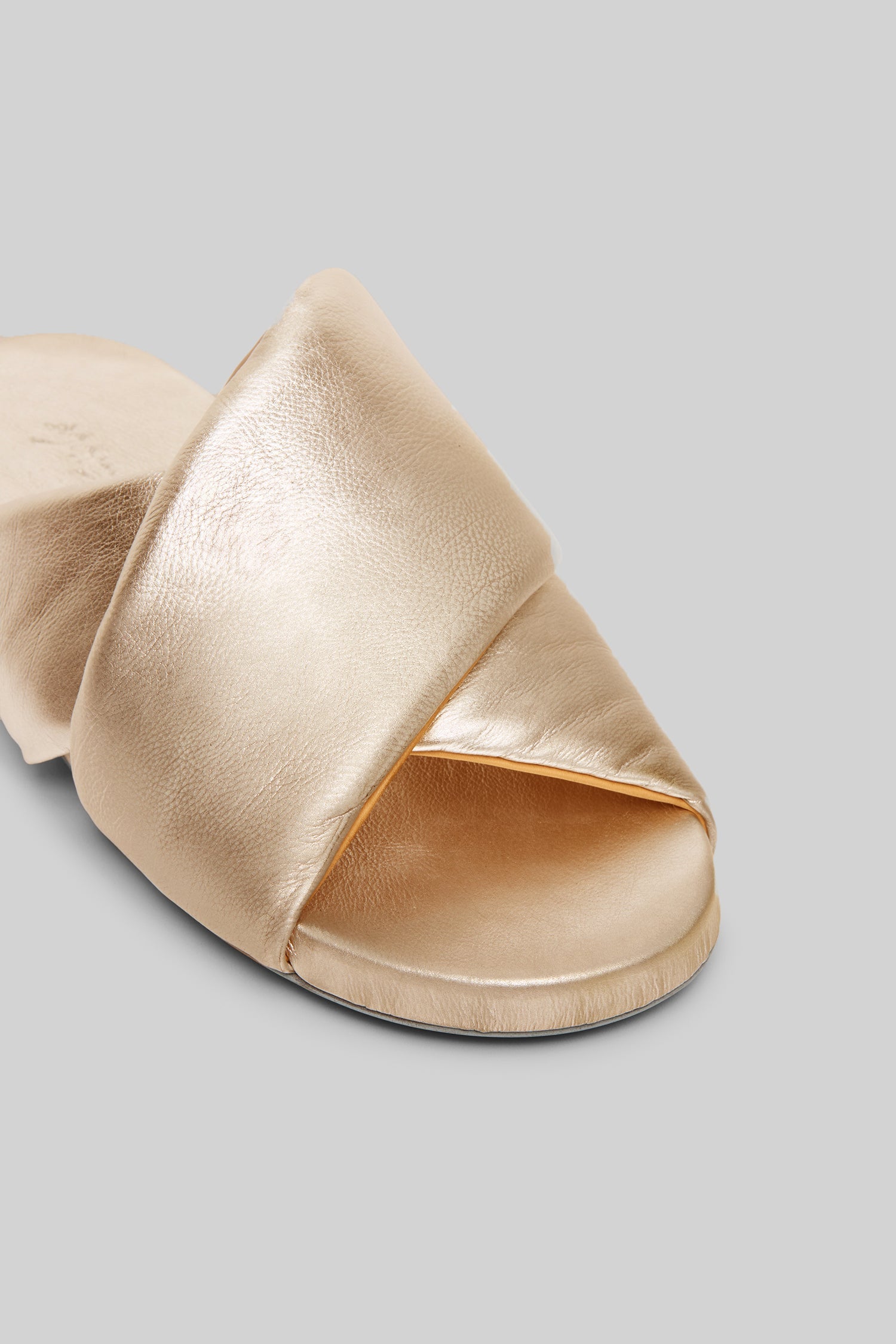 MARSÈLL Spanciata Laminated Leather Slide Sandal in Platino