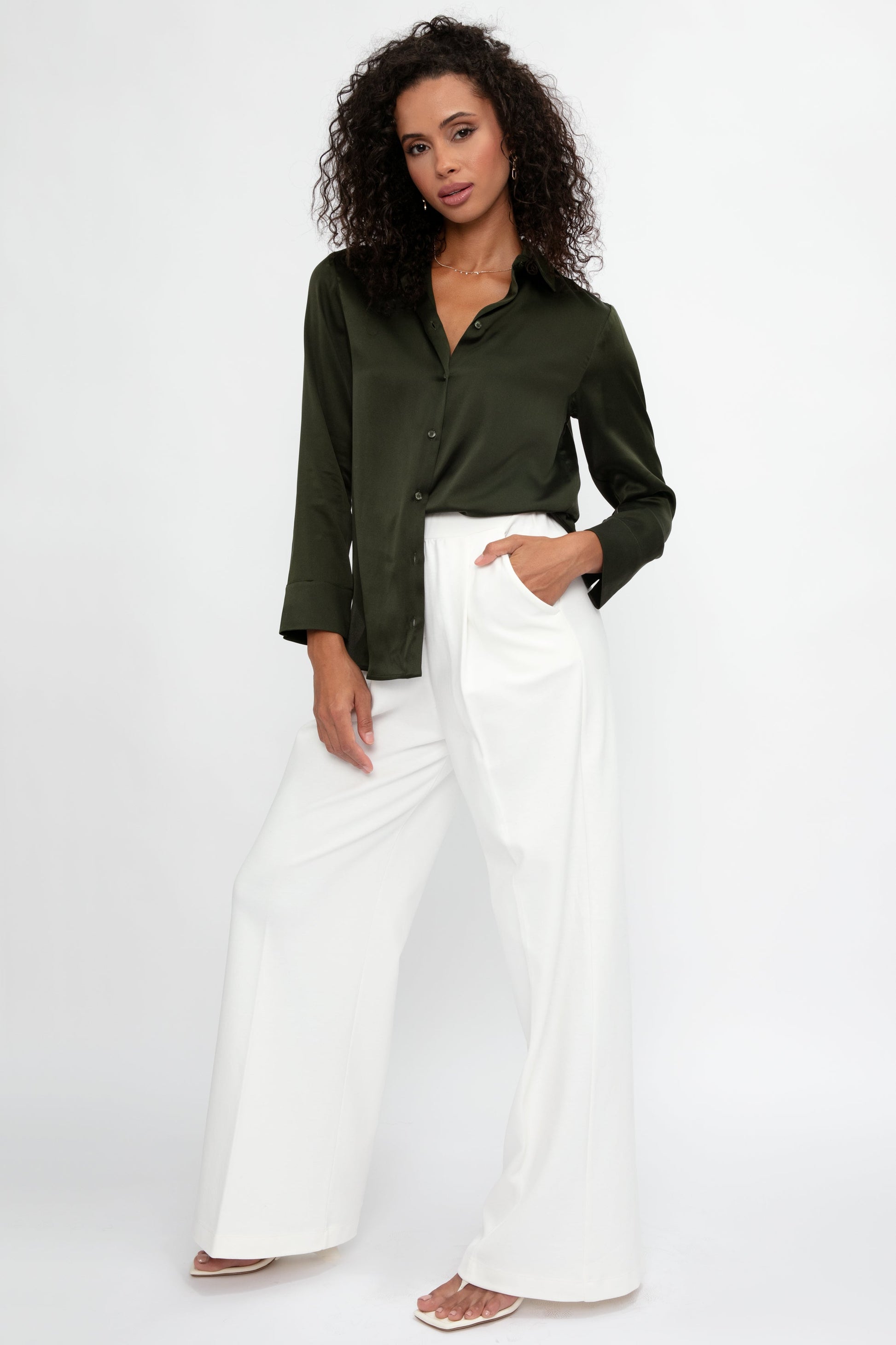 MAX MARA LEISURE Giudea Silk Satin Blouse in Dark Olive