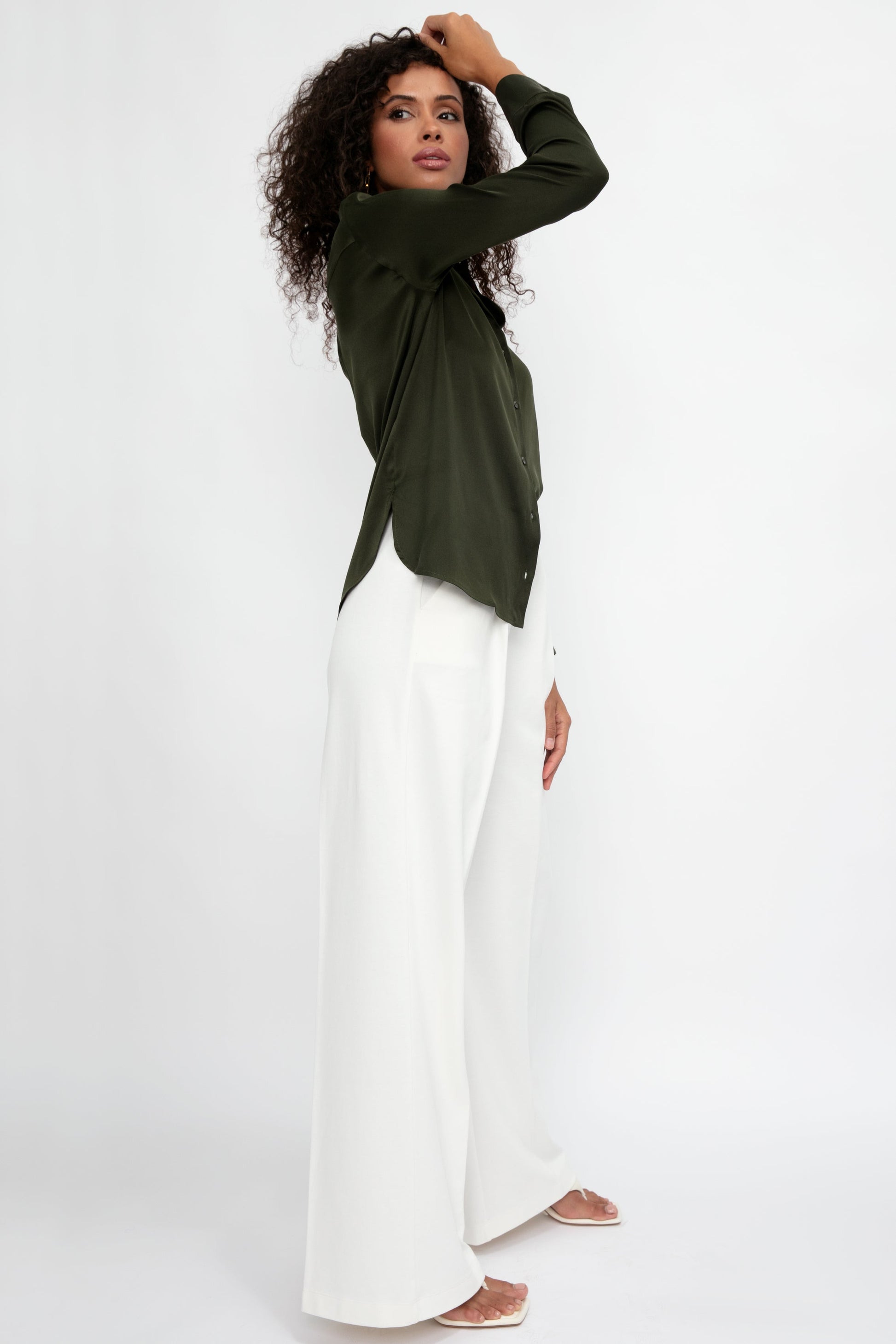 MAX MARA LEISURE Giudea Silk Satin Blouse in Dark Olive