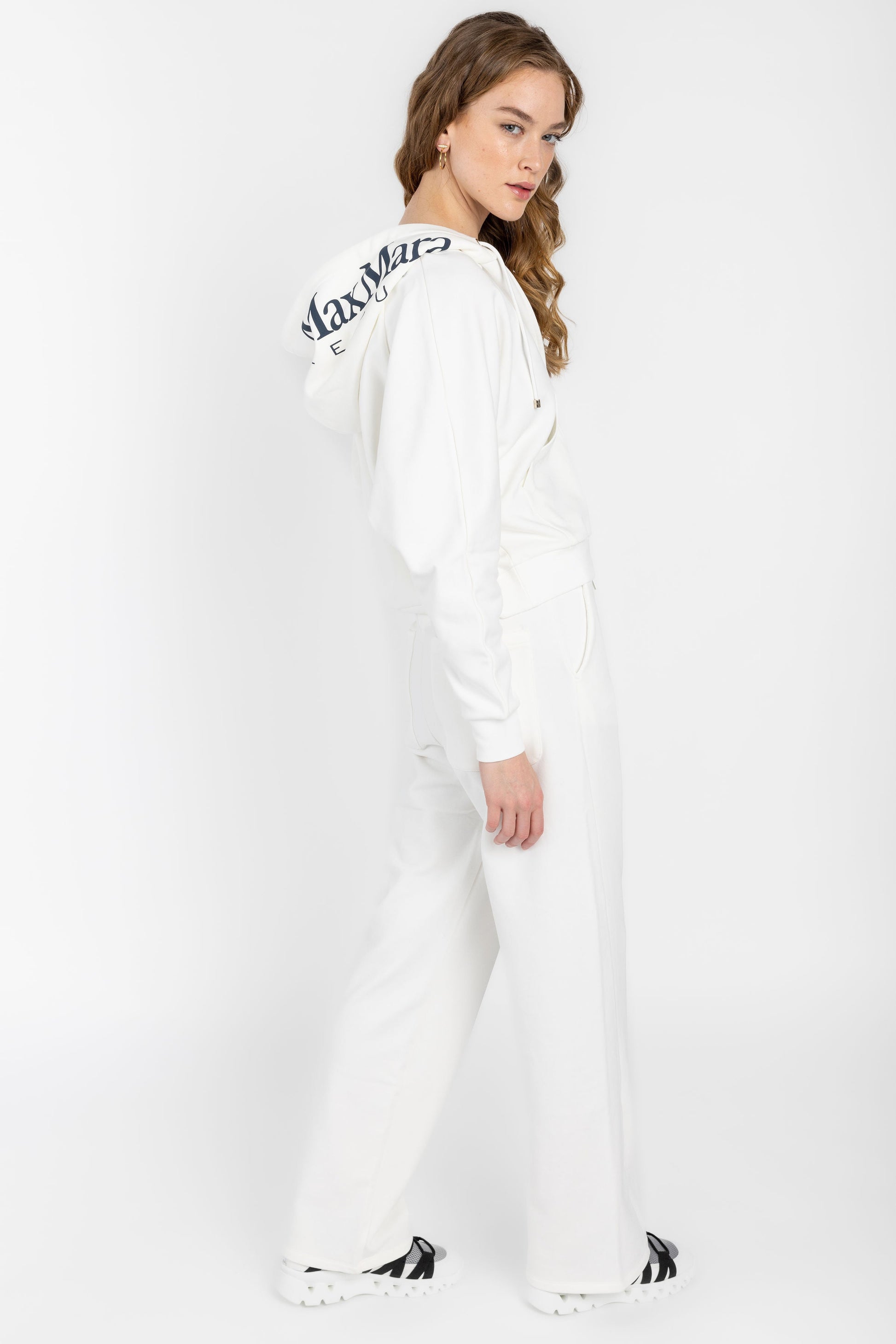MAX MARA LEISURE Kamila Cotton Fleece Zip-Up Hoodie in White