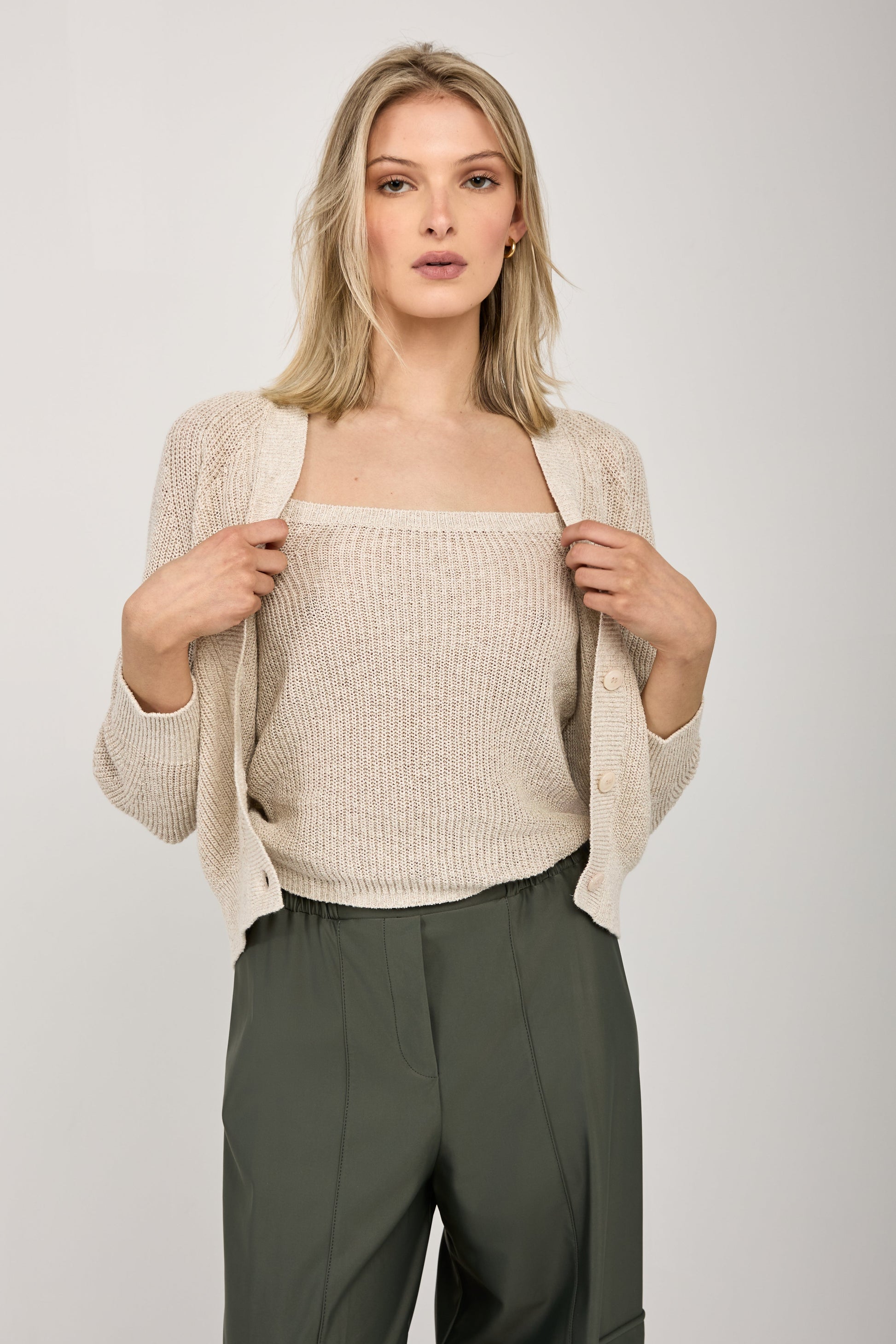MAX MARA Tenore Knit Cardigan Twinset in Ecru