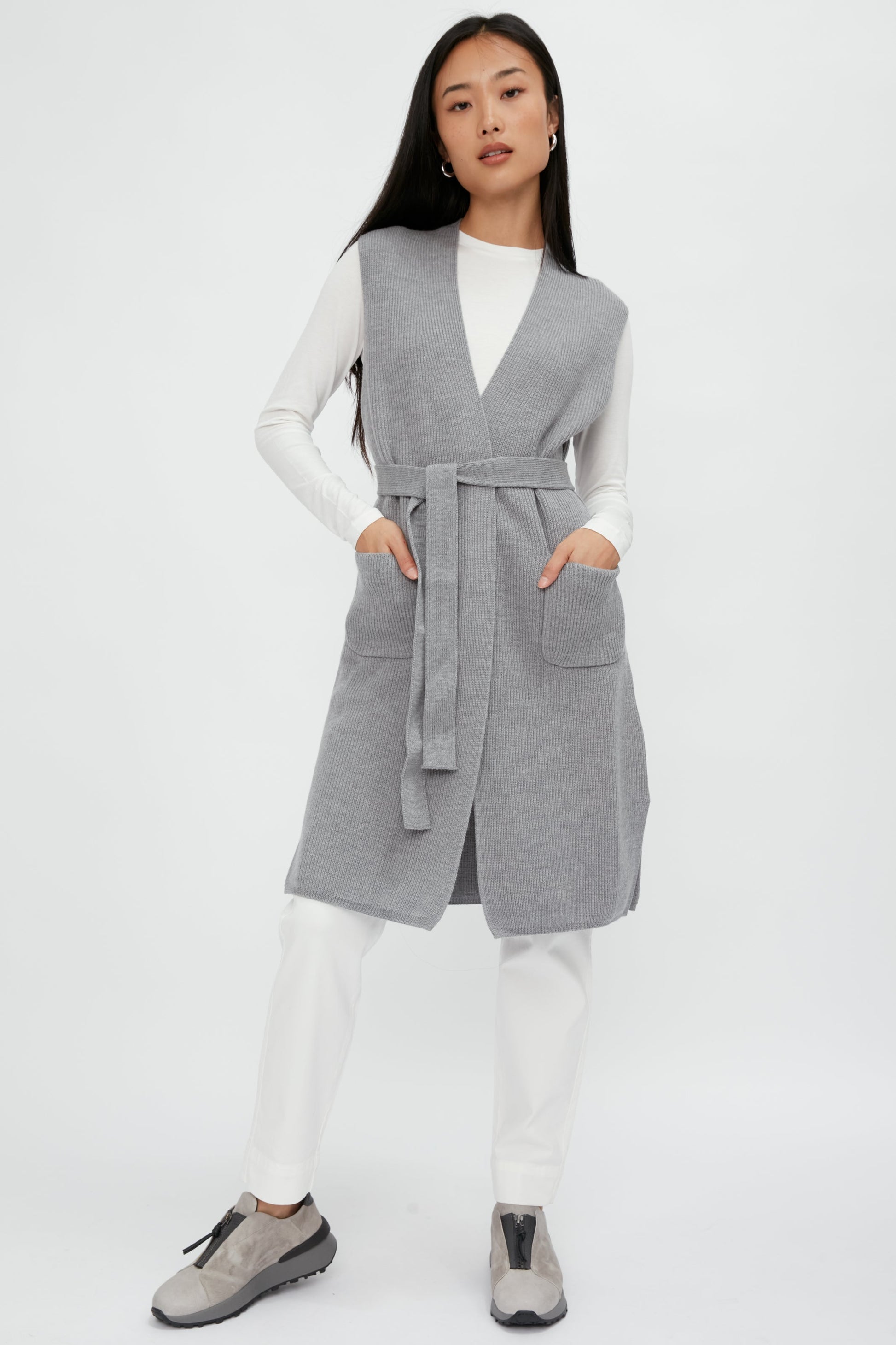 MAX MARA LEISURE Uruguay Knitted Waistcoat in Medium Grey
