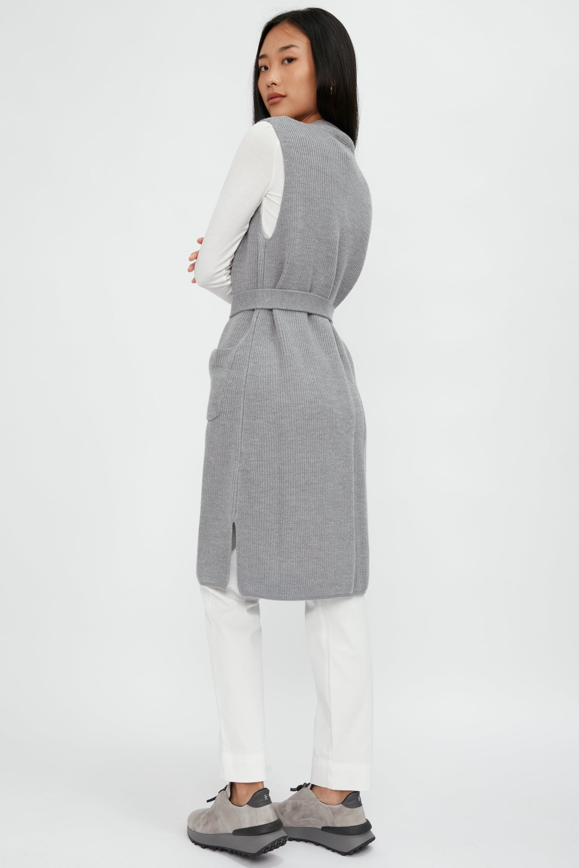 MAX MARA LEISURE Uruguay Knitted Waistcoat in Medium Grey