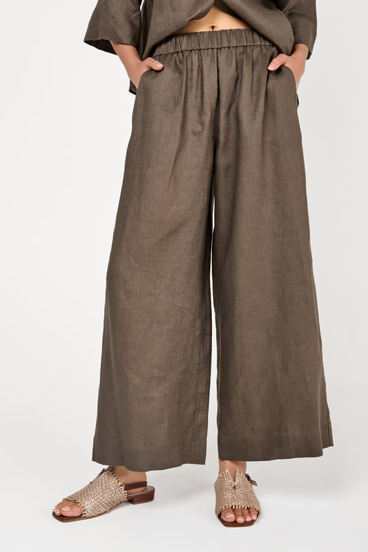 Minnie Linen Trouser in Dark Green