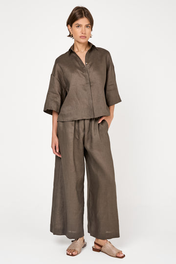 Minnie Linen Trouser in Dark Green