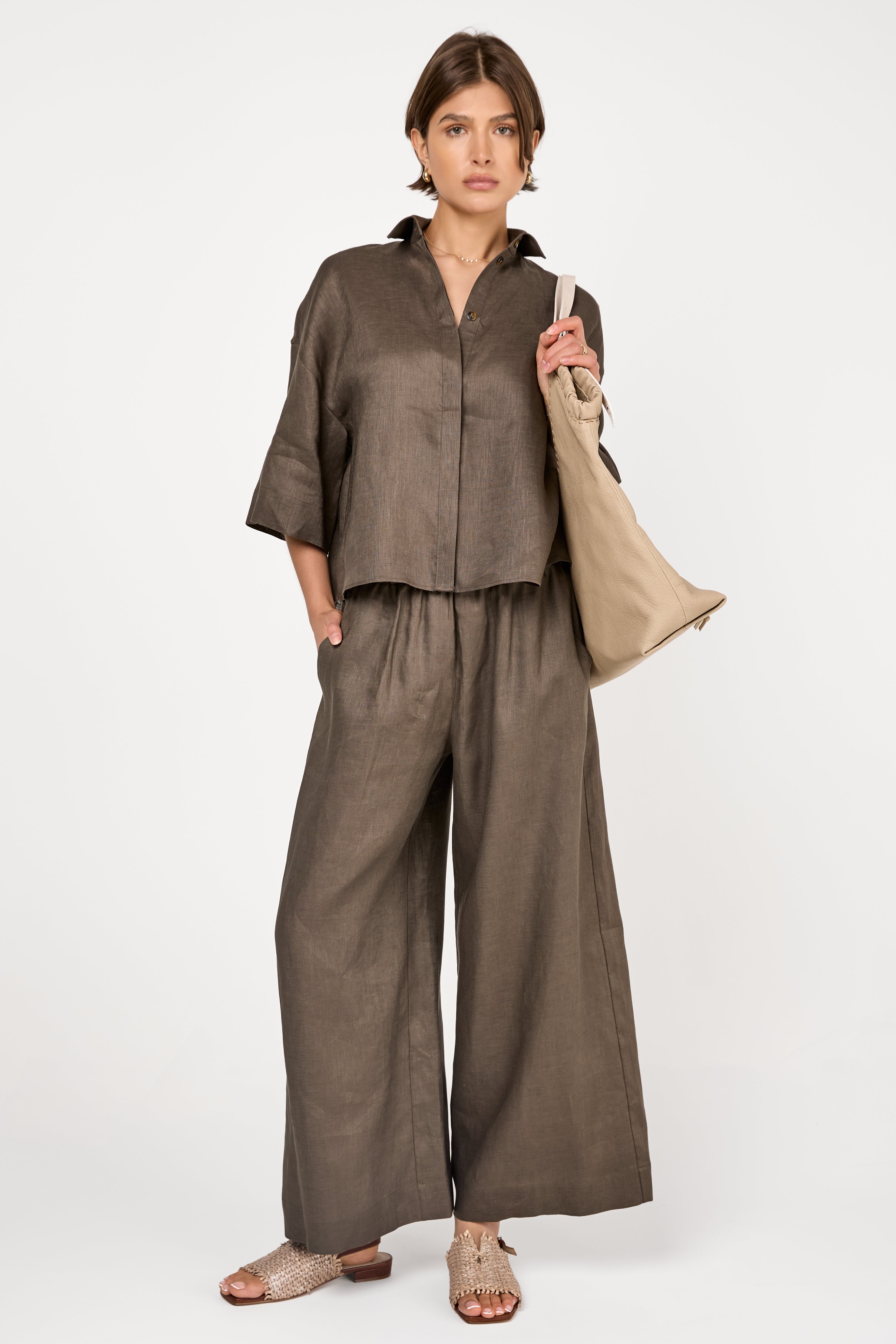 Minnie Linen Trouser in Dark Green