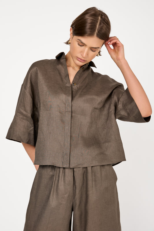 Mirano Linen Shirt in Dark Green