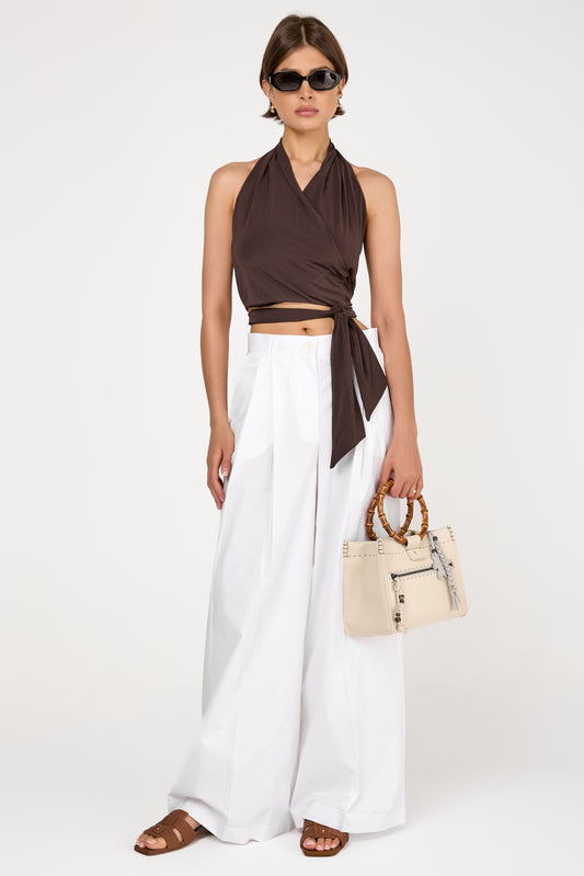 Plinio Crepe Jersey Halter Top in Coffee