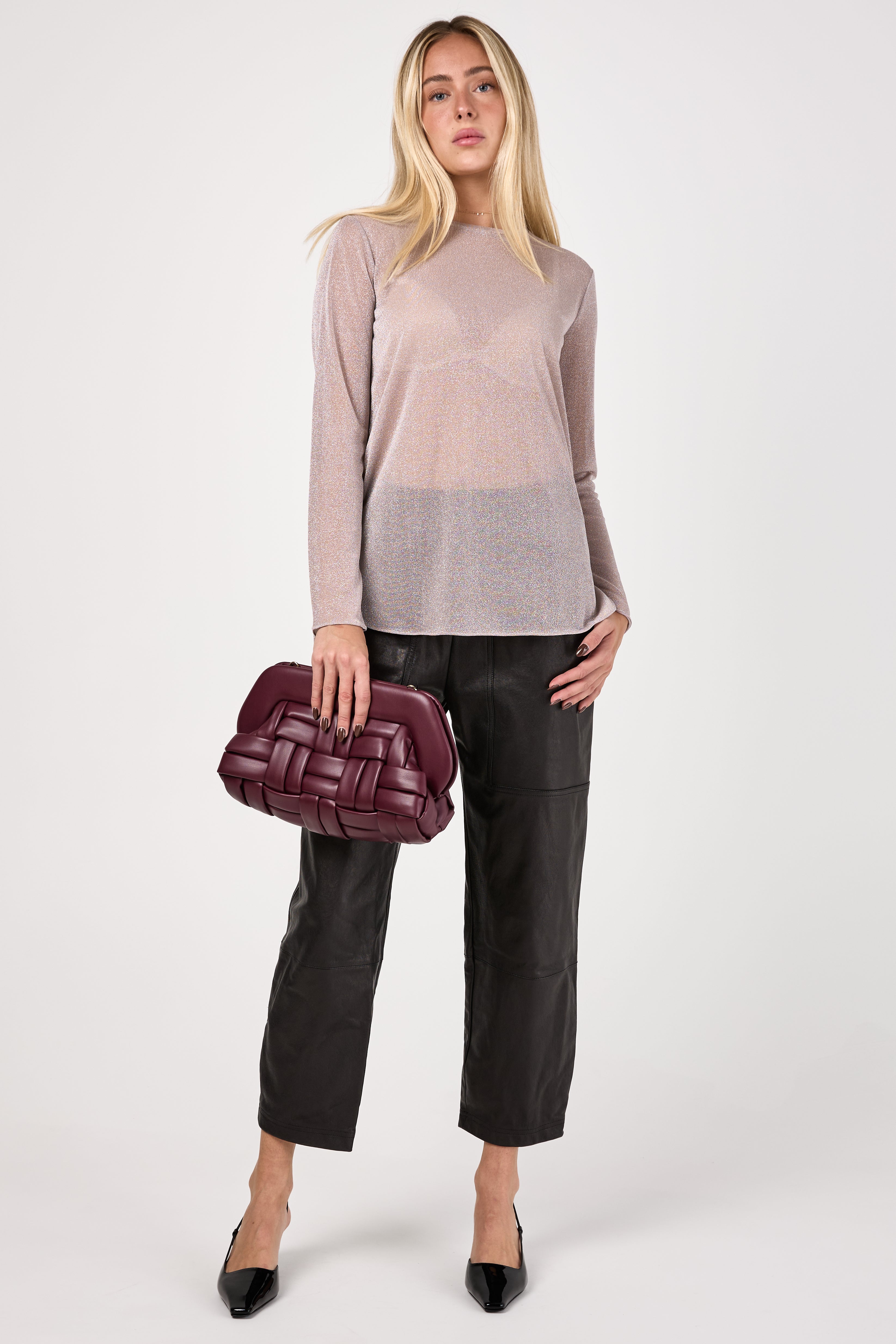 Prugna Knitted Blouse in Powder Lurex