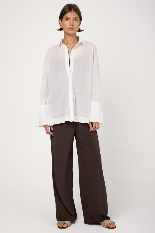 Sedan Button-Neck Shirt in White