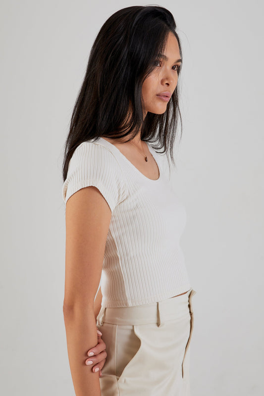 NSF Chasse Rib Short Sleeve Ballet Tee in French Vanilla