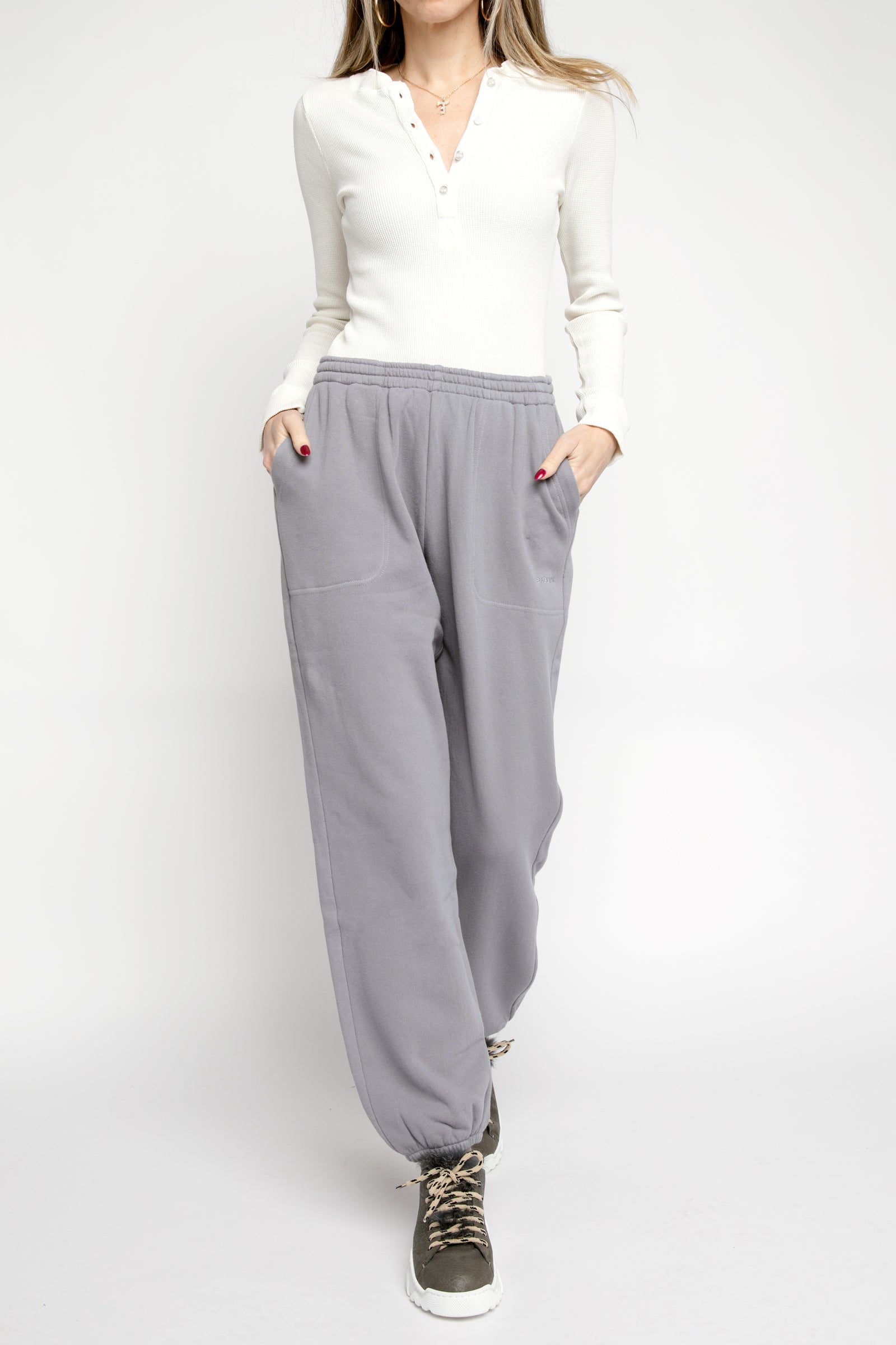 NSF Henri Thermal Slim Henley in Soft White