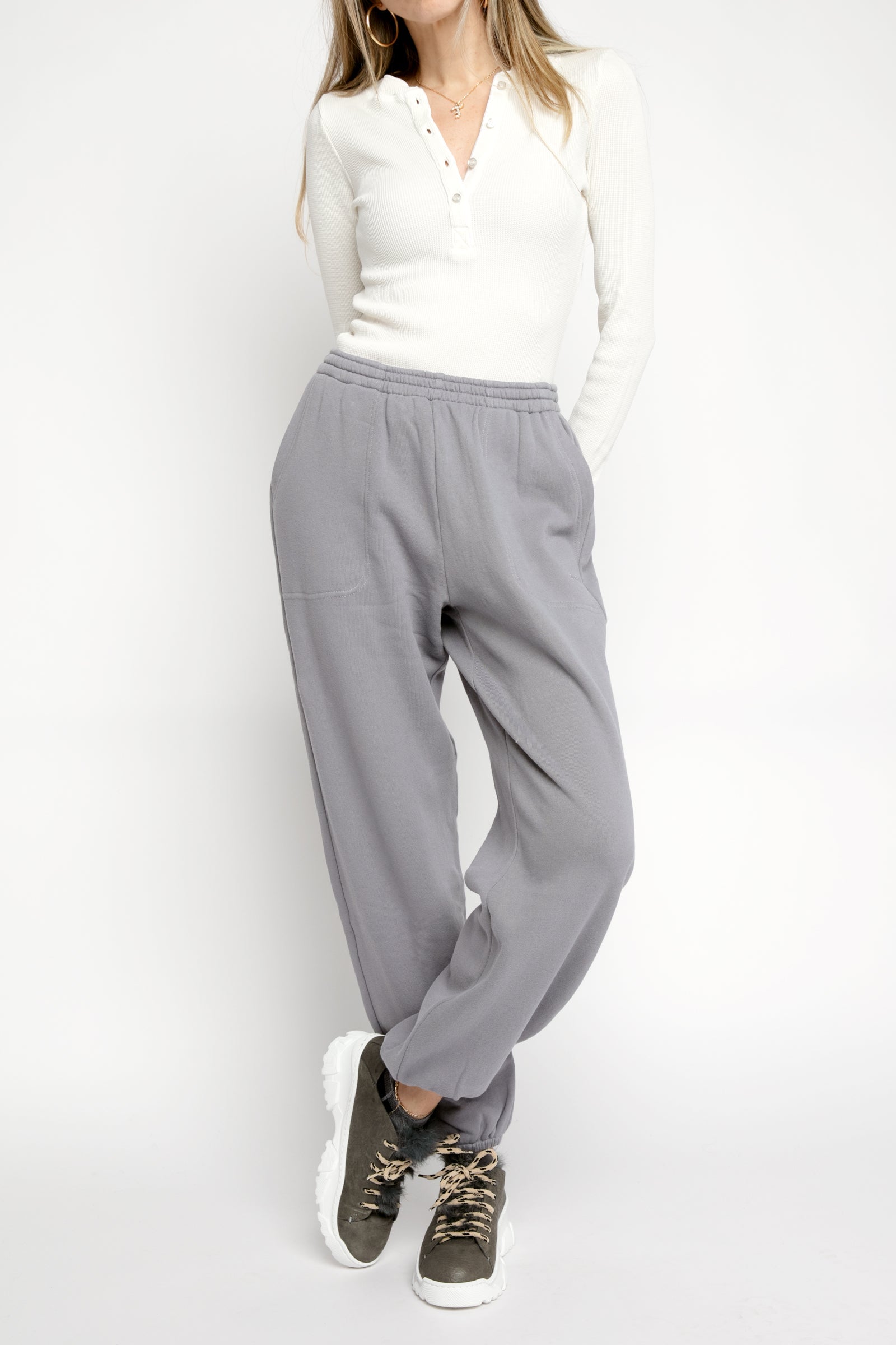 NSF Henri Thermal Slim Henley in Soft White