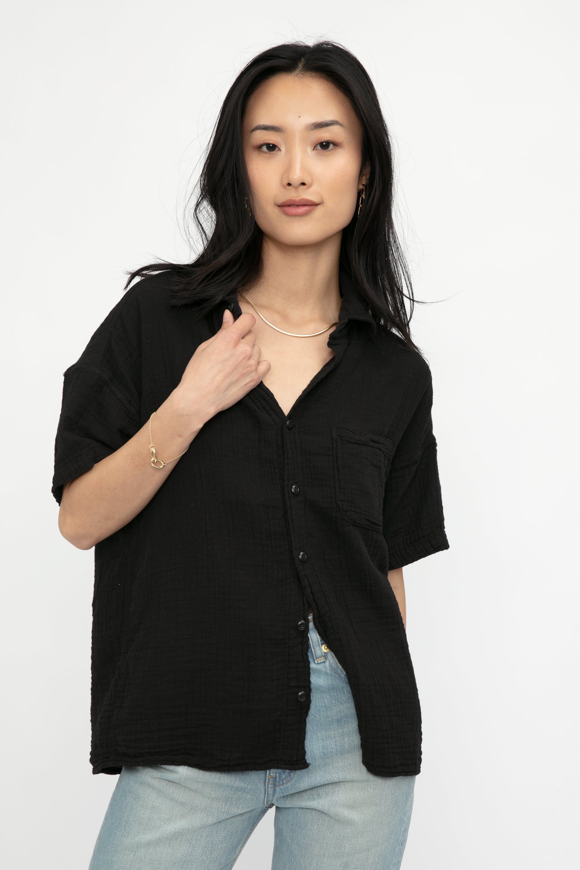 NSF Marks Short Sleeve Button Up Shirt in Black