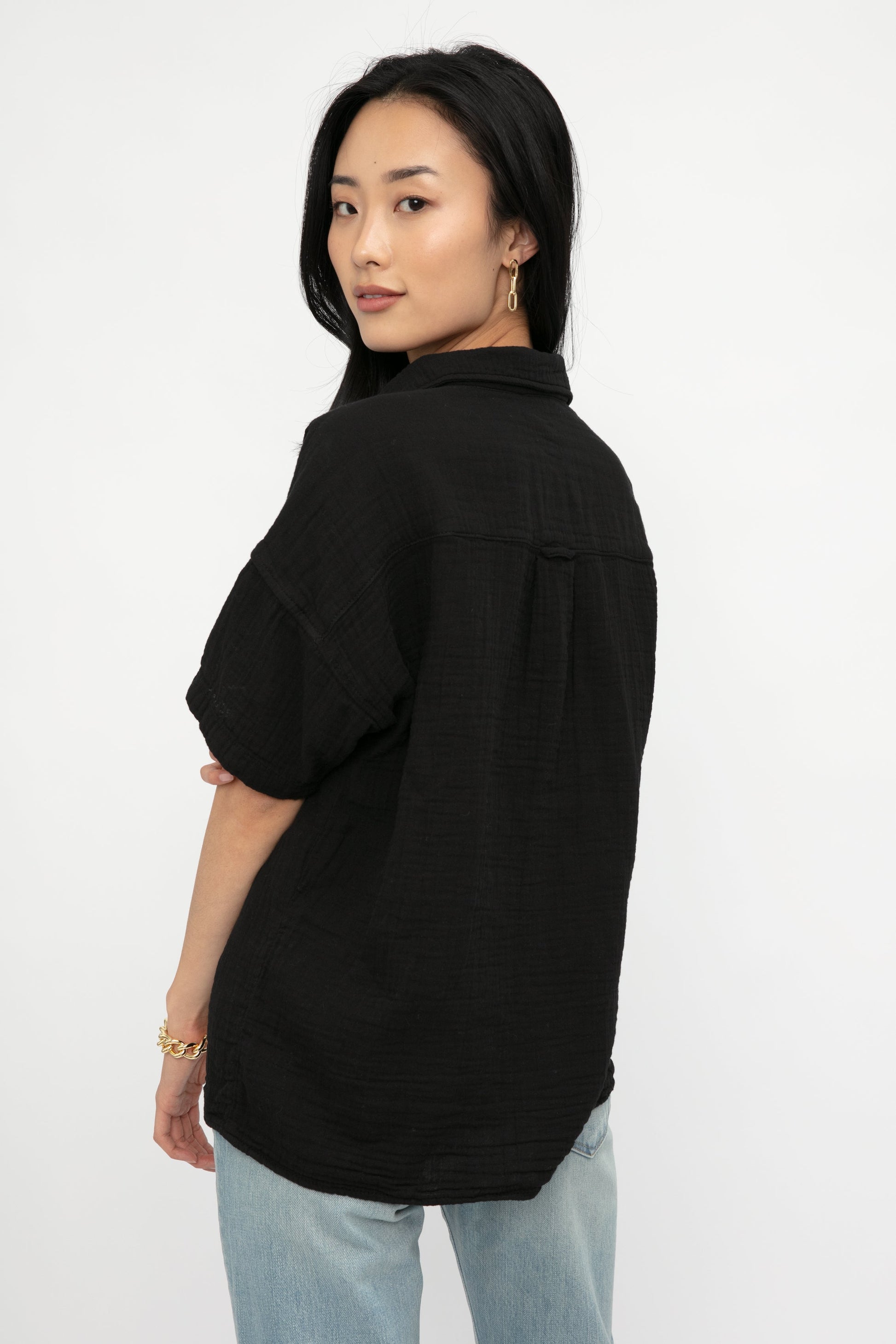 NSF Marks Short Sleeve Button Up Shirt in Black