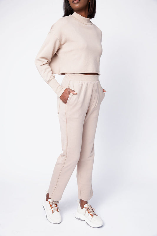 NSF Rio Cropped Mock Neck Sweatshirt in Bisquet