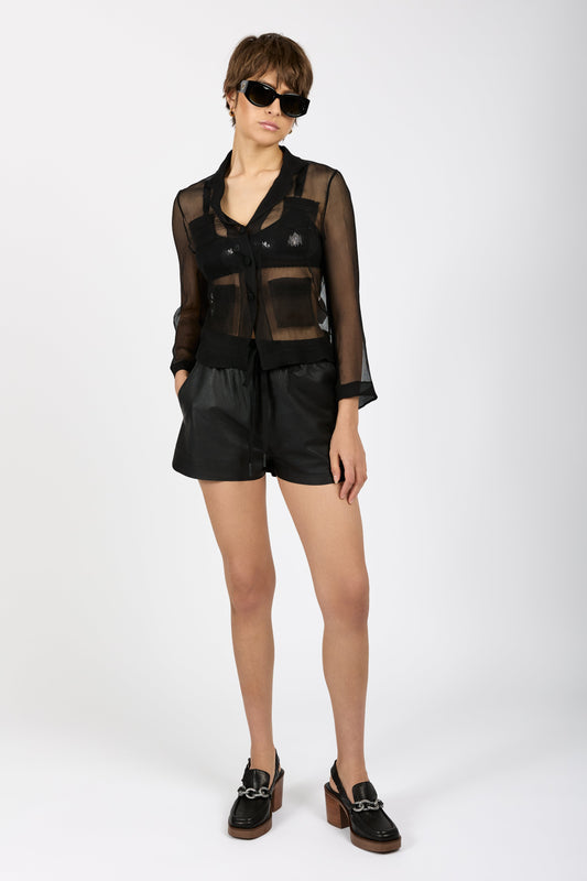 N°21 Sheer Silk Blazer Top in Black