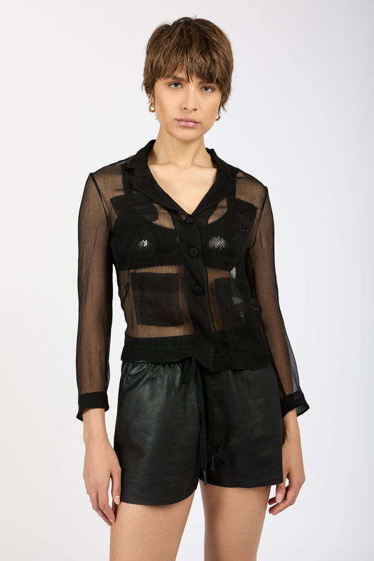 N°21 Sheer Silk Blazer Top in Black