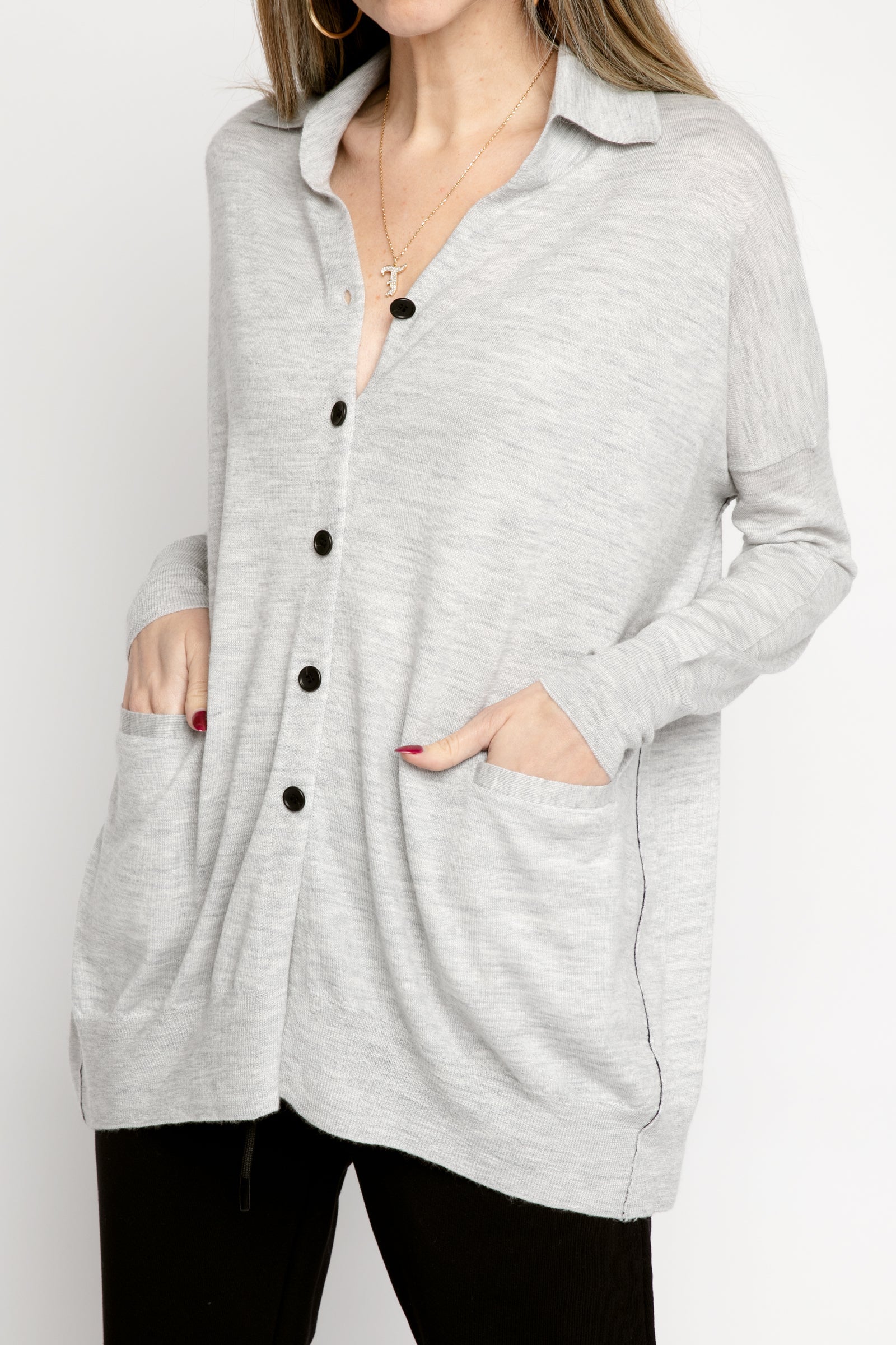 PAYCHI GUH Collared Cardigan in Pale Heather Grey