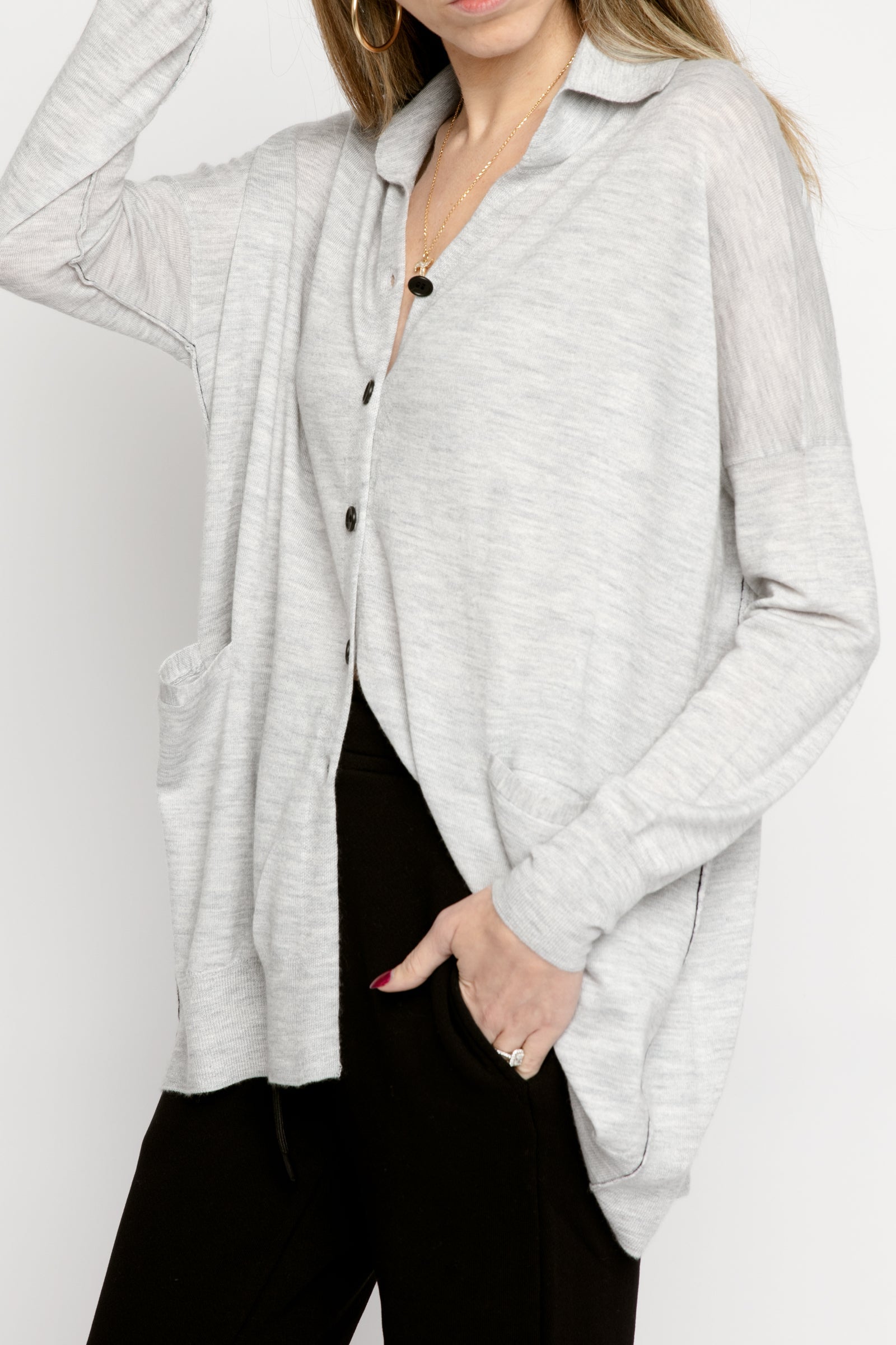 PAYCHI GUH Collared Cardigan in Pale Heather Grey