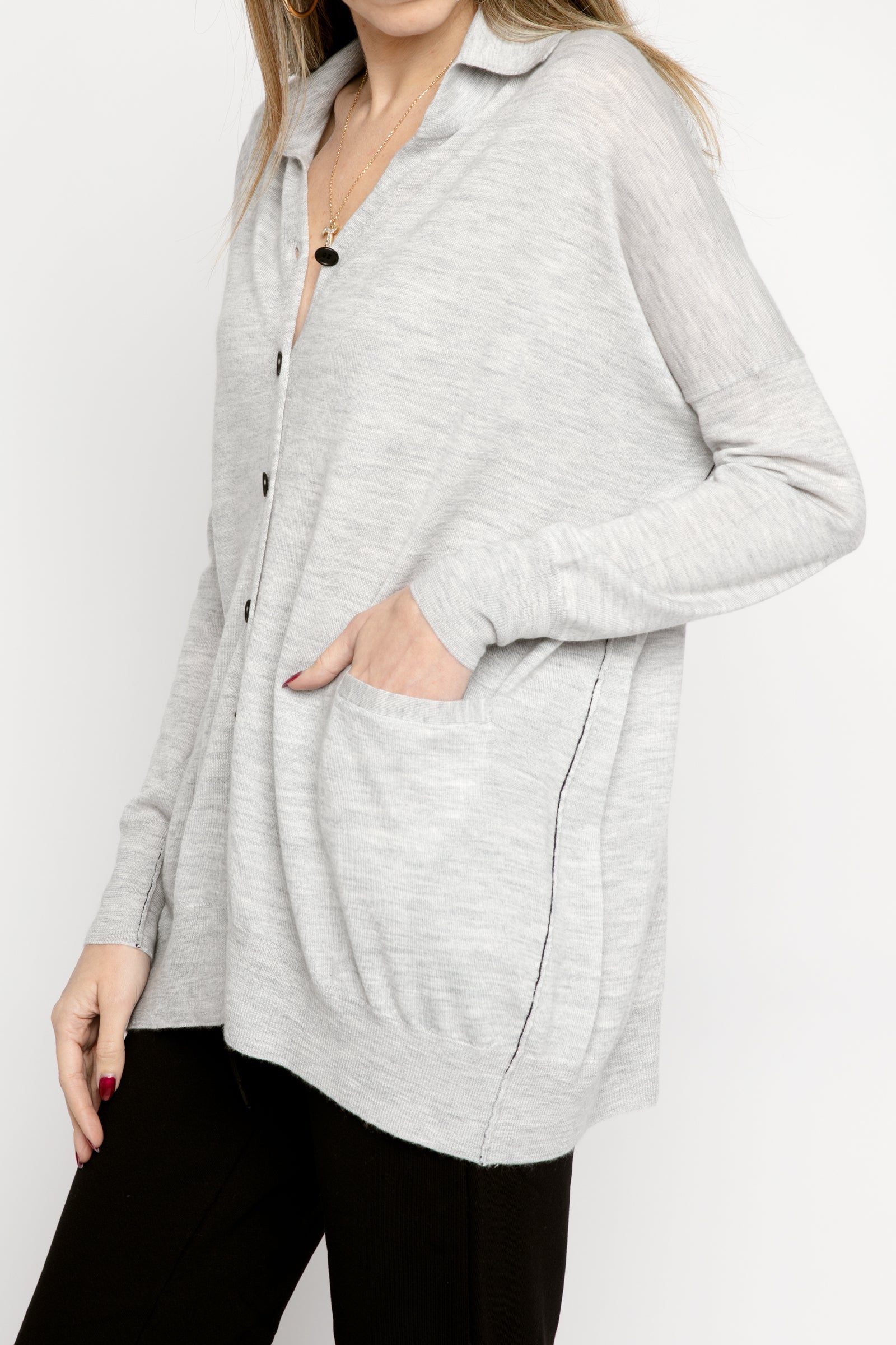 PAYCHI GUH Collared Cardigan in Pale Heather Grey